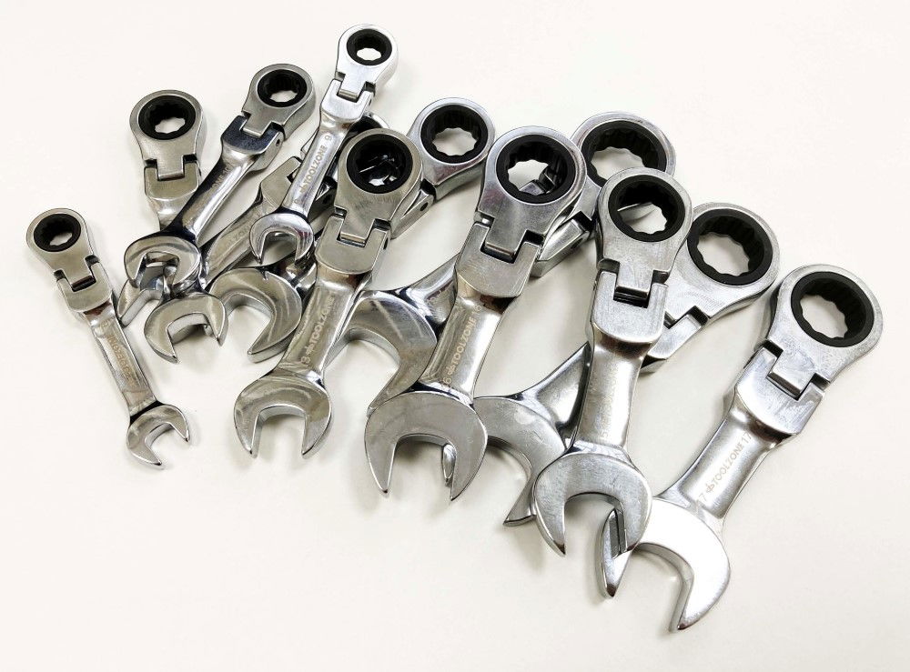 FLEXI STUBBY RATCHET COMBINATION SPANNER SET 12pc 8-19mm 72 TEETH CRV - TOOLZONE KDPSP179