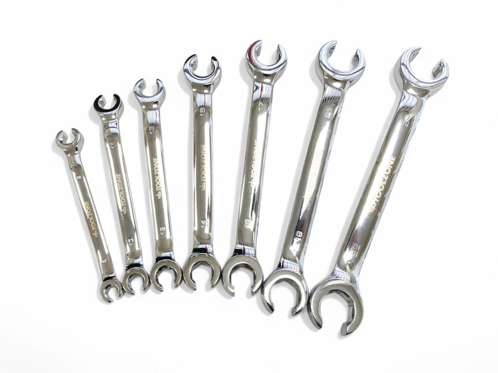 FLARE NUT WRENCH SET 7pc 8-24mm DROP FORGED MIRROR POLISH - TOOLZONE KDPSP199