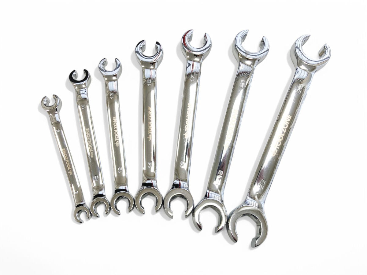 FLARE NUT WRENCH SET 7pc 8-24mm DROP FORGED MIRROR POLISH - TOOLZONE KDPSP199