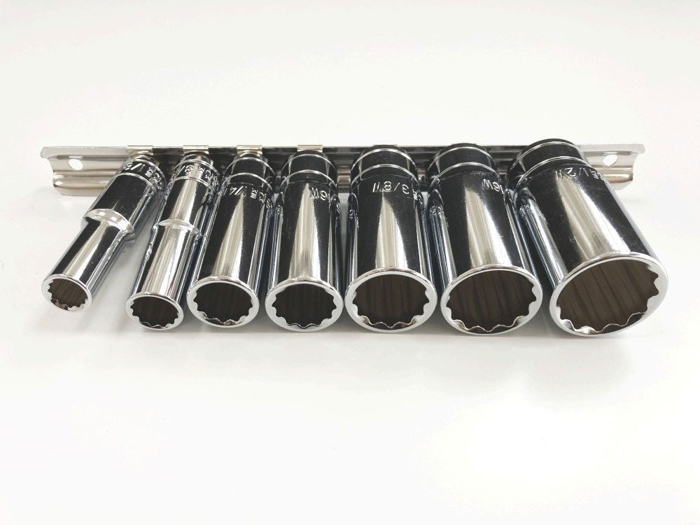 DEEP SOCKET SET 3/8 DRIVE 7pc WHITWORTH 1/8-1/2WW CRV ON RAIL - TOOLZONE KDPSS019