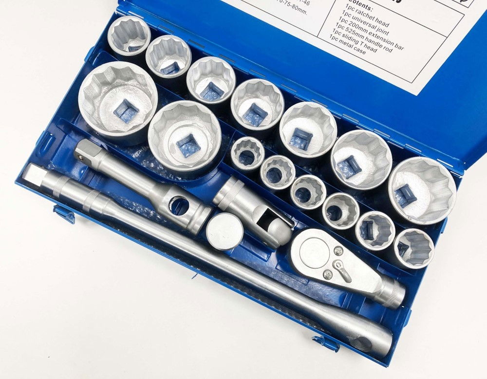 SOCKET SET 1 DRIVE 21pc 30-80mm WITH ACCESSORIES IN METAL CASE - TOOLZONE KDPSS020