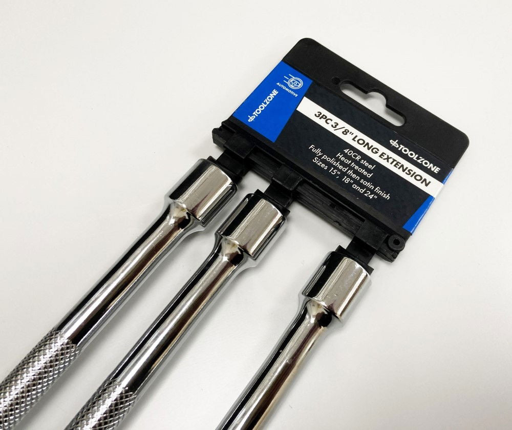 EXTENSION BAR SET 3/8 DRIVE 3pc 375mm 450mm 600mm 40CR STEEL - TOOLZONE KDPSS022