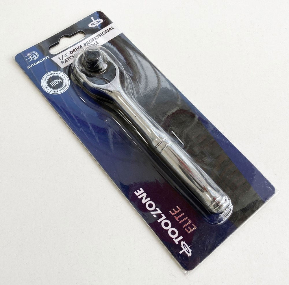 RATCHET HANDLE 1/4 DRIVE PROFESSIONAL POLISHED 150mm CRV QUICK RELEASE - TOOLZONE KDPSS052