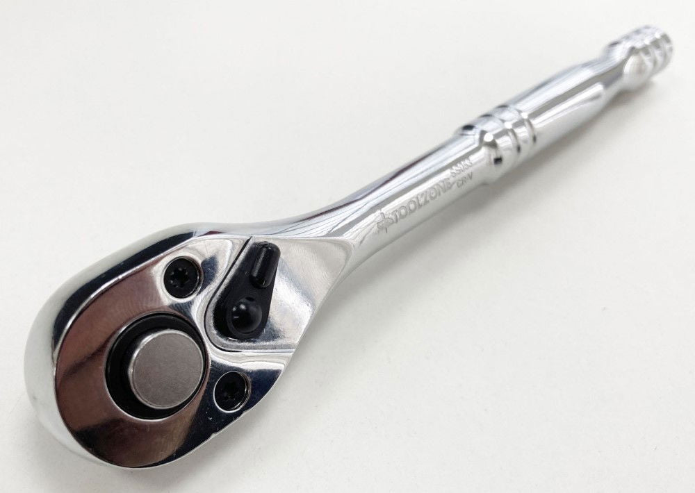 RATCHET HANDLE 3/8 DRIVE PROFESSIONAL POLISHED 200mm CRV QUICK RELEASE - TOOLZONE KDPSS053