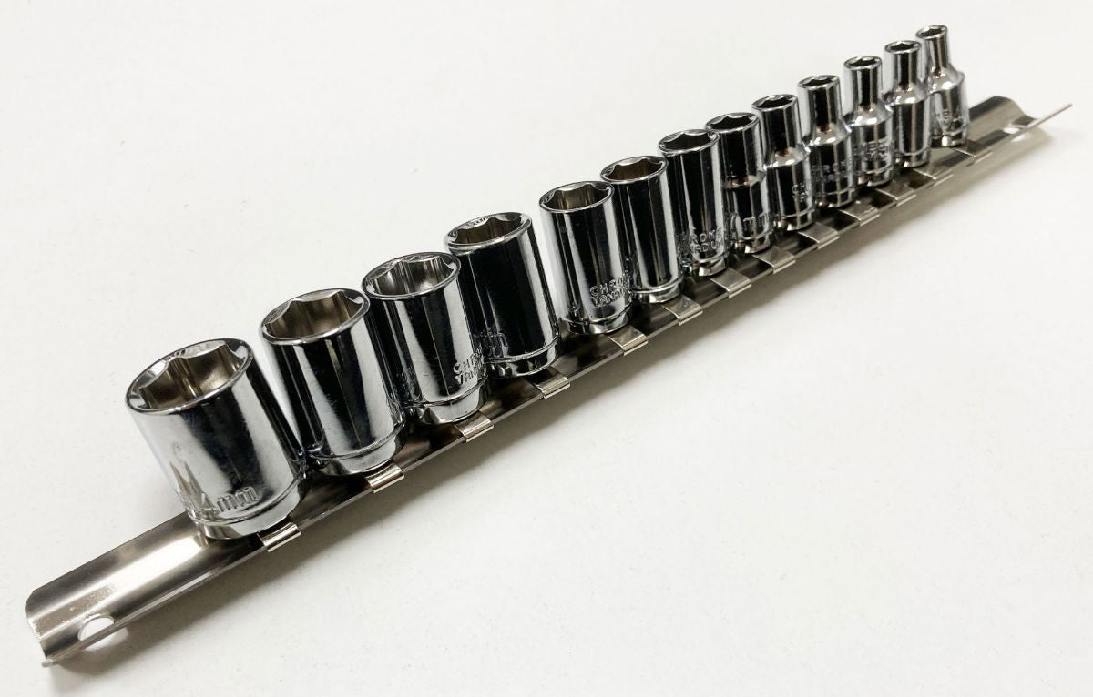 SOCKET SET 1/4 DRIVE SHALLOW CRV 13 PIECES 4-14mm SINGLE HEX - TOOLZONE KDPSS093