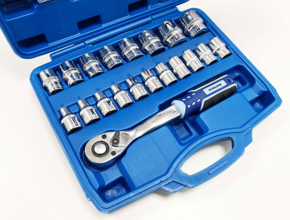 SOCKET SET 1/2 DRIVE PRO CRV 24 PIECES 10-24mm 27mm 30mm 32mm - TOOLZONE KDPSS108