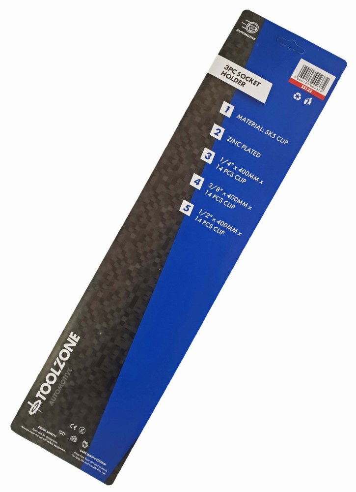SOCKET RAIL SET 3 PIECES 1/2 3/8 1/4 14 CLIPS EACH 40cm - TOOLZONE KDPSS122