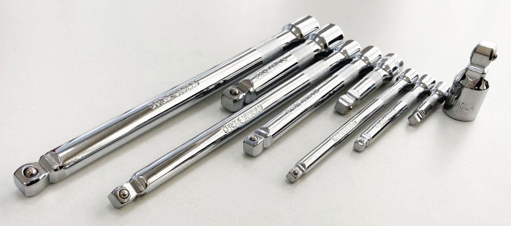 EXTENSION BAR SET WOBBLE CRV 9 PIECES 1/4 3/8 1/2 DRIVE - TOOLZONE KDPSS146