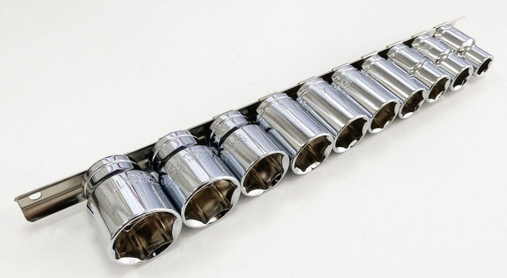 SOCKET SET SHALLOW 1/2 DRIVE AF 10 PIECES CRV POLISHED - TOOLZONE KDPSS208