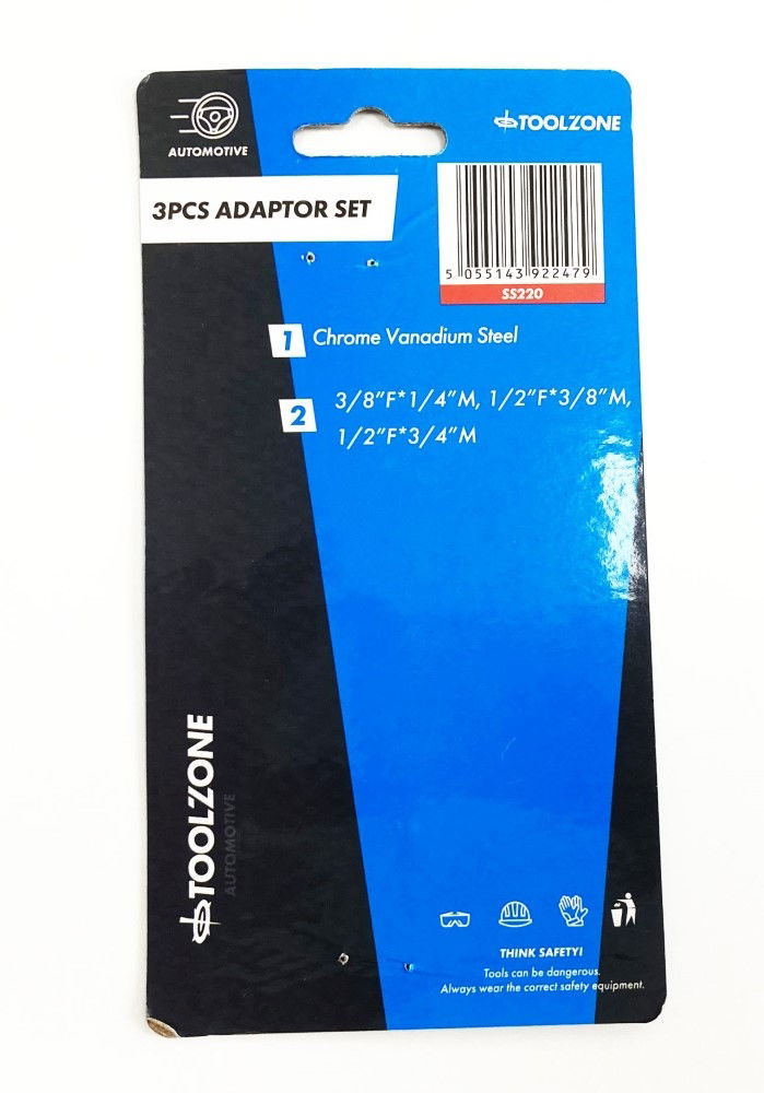 ADAPTOR SET 3 PIECES CRV POLISHED 3/8F TO 1/4M, 1/2 TO 3/8M, 1/2F TO 3/4M - TOOLZONE KDPSS220