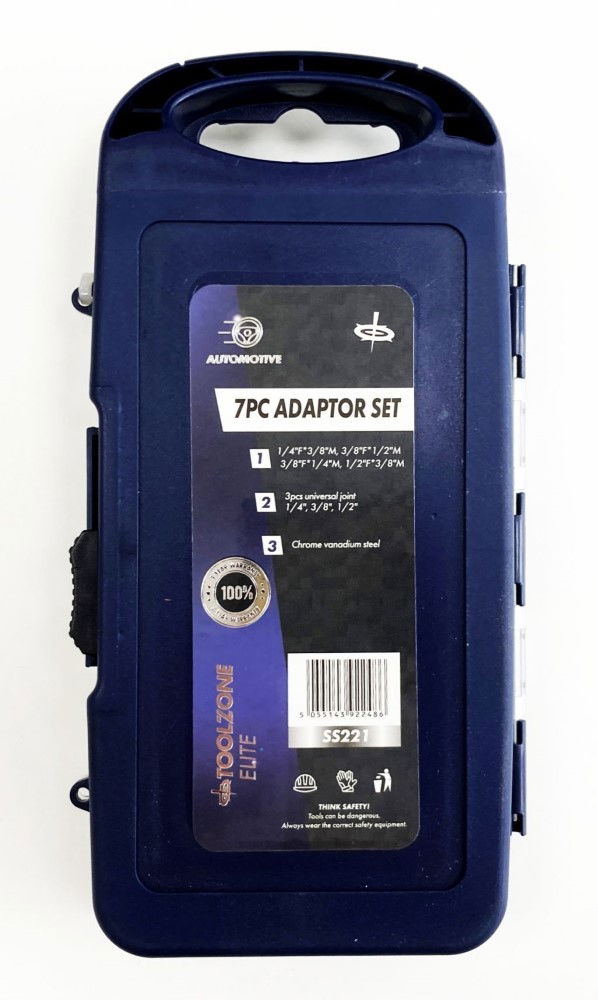 ADAPTOR AND UNIVERSAL JOINT SET 7 PIECES CRV 1/4, 3/8, 1/2 - TOOLZONE KDPSS221