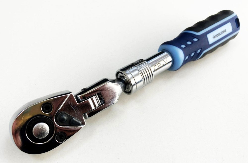 RATCHET FLEXI HEAD EXTENDABLE 1/4 DRIVE 180-230mm SOFTGRIP CRV - TOOLZONE KDPSS222