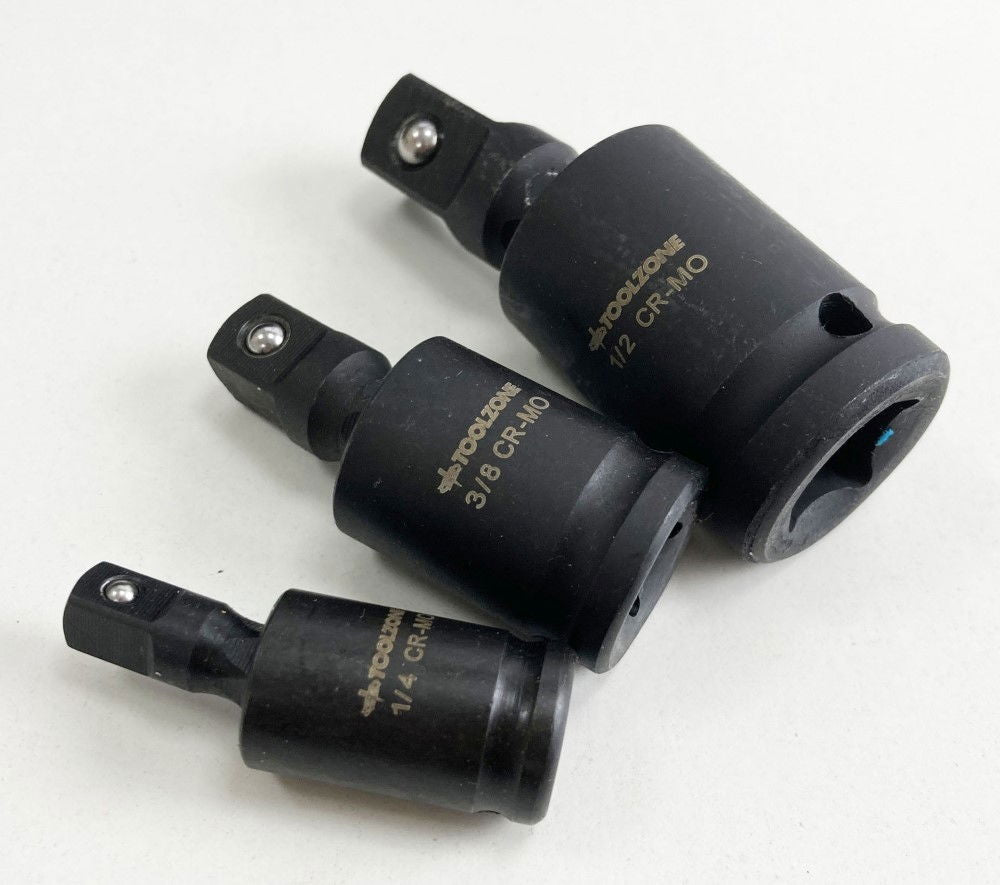 UNIVERSAL JOINT SET IMPACT 3 PIECES 1/4, 3/8, 1/2 CR-MO BLACK FINISH - TOOLZONE KDPSS227