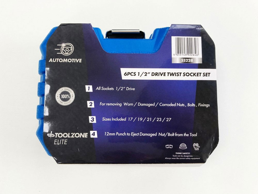 TWIST SOCKET SET 1/2 DRIVE 6 PIECES 17mm-27mm - TOOLZONE KDPSS228