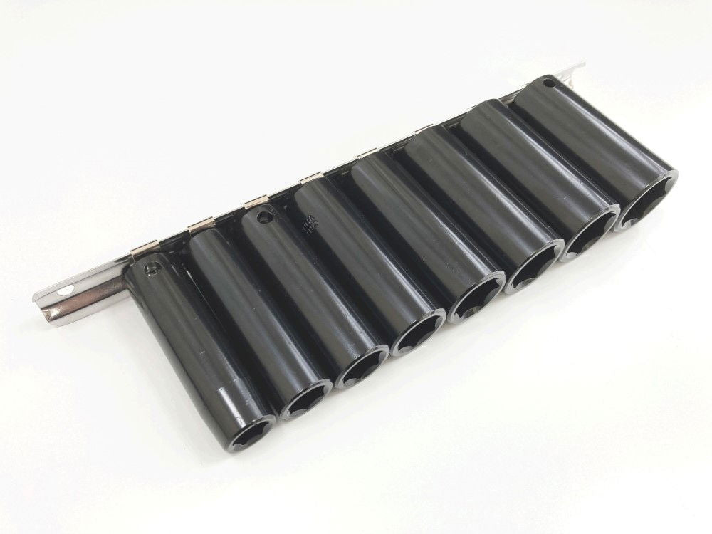 IMPACT SOCKET SET DEEP 3/8 DRIVE AF 8 PIECES 3/8-13/16 CRV BLACK FINISH - TOOLZONE KDPSS233