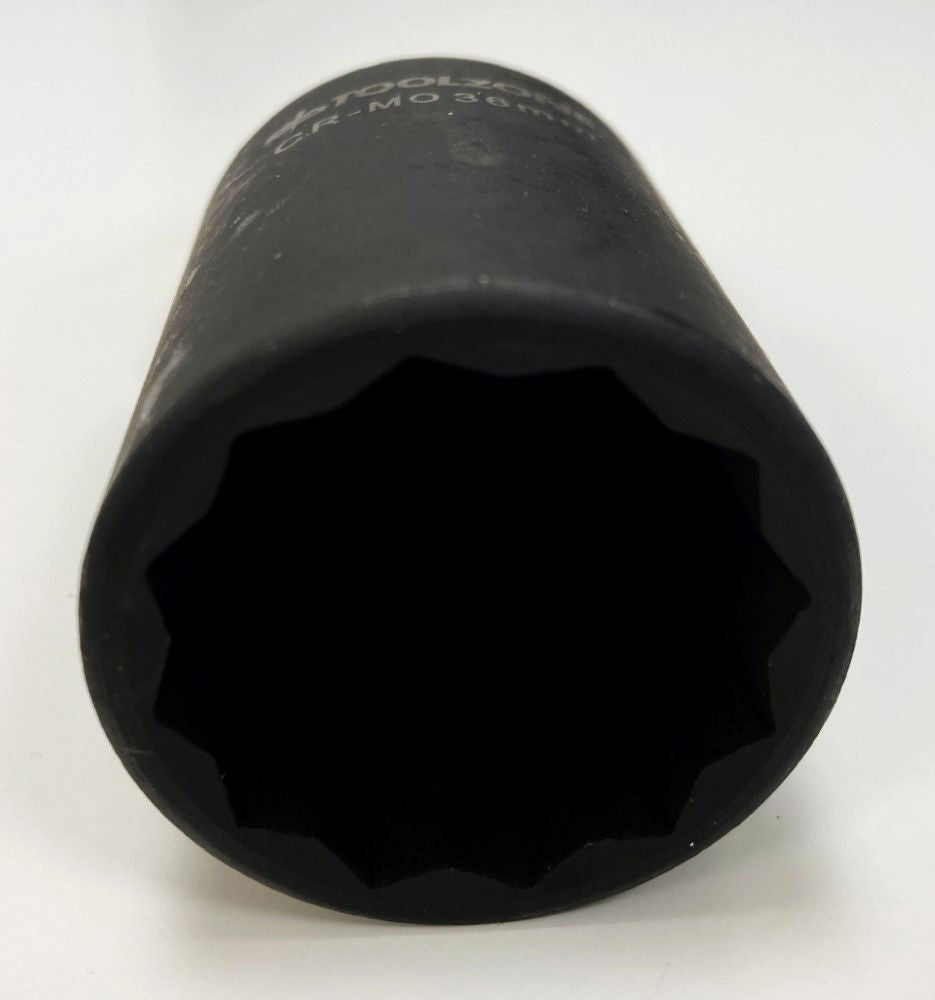 IMPACT SOCKET DEEP 1/2 DRIVE 36mm 12 POINT CR-MO 80mm BLACK PHOSPHATE - TOOLZONE KDPSS234