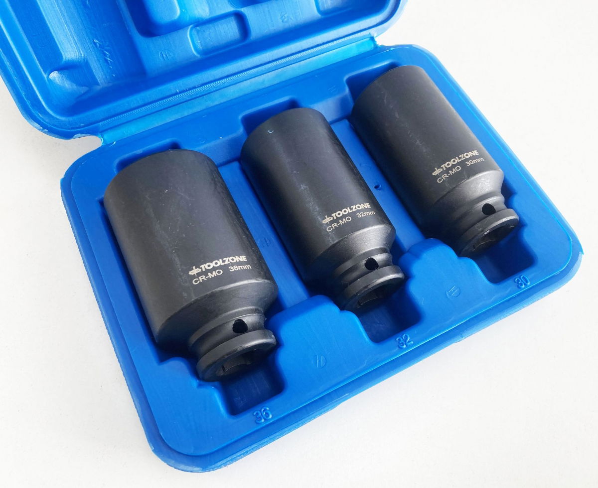 IMPACT SOCKET SET 3 PIECES 1/2 DRIVE 30mm 32mm 36mm THIN WALL BLACK FINISH - TOOLZONE KDPSS248