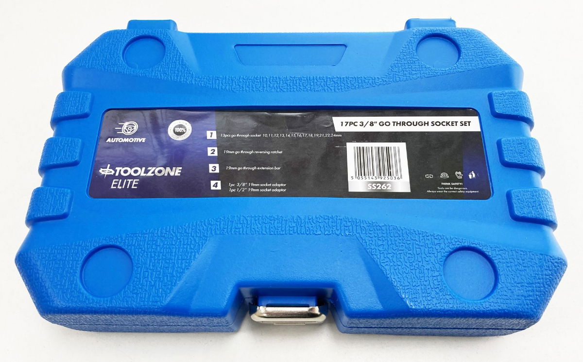GO THROUGH SOCKET SET 17 PIECES 3/8 AND 1/2 DRIVE 10mm-24mm IN CASE - TOOLZONE KDPSS262