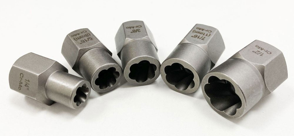 SHALLOW BOLT EXTRACTOR SET 5 PIECES 3/8 DRIVE 6mm-12.7mm CHROME MOLYBDENUM - TOOLZONE KDPSS288