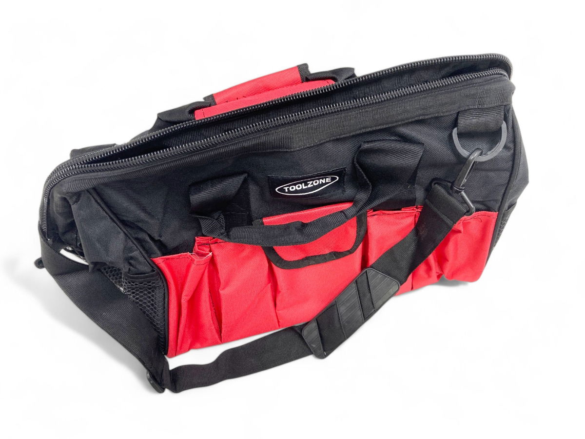 TOOL BAG 16 28 POCKETS HARD BASE NYLON RED AND BLACK - TOOLZONE KDPTB017
