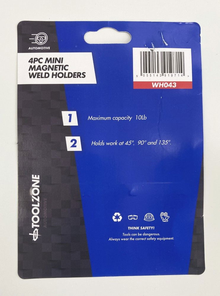 MAGNETIC WELD HOLDERS MINI 4 PIECE 10lb 60x50x10mm - TOOLZONE KDPWH043