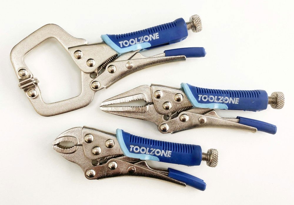 LOCKING WRENCH SET MINI 3 PIECE 4 5 CURVED JAW LONG NOSE C CLAMP - TOOLZONE KDPWR127