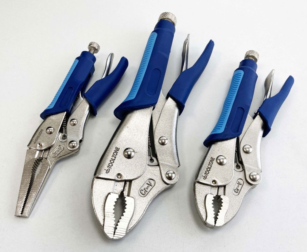LOCKING PLIER SET 3 PIECE CRV SOFTGRIP 7 10 CURVED JAW 6.5 LONG NOSE - TOOLZONE KDPWR174