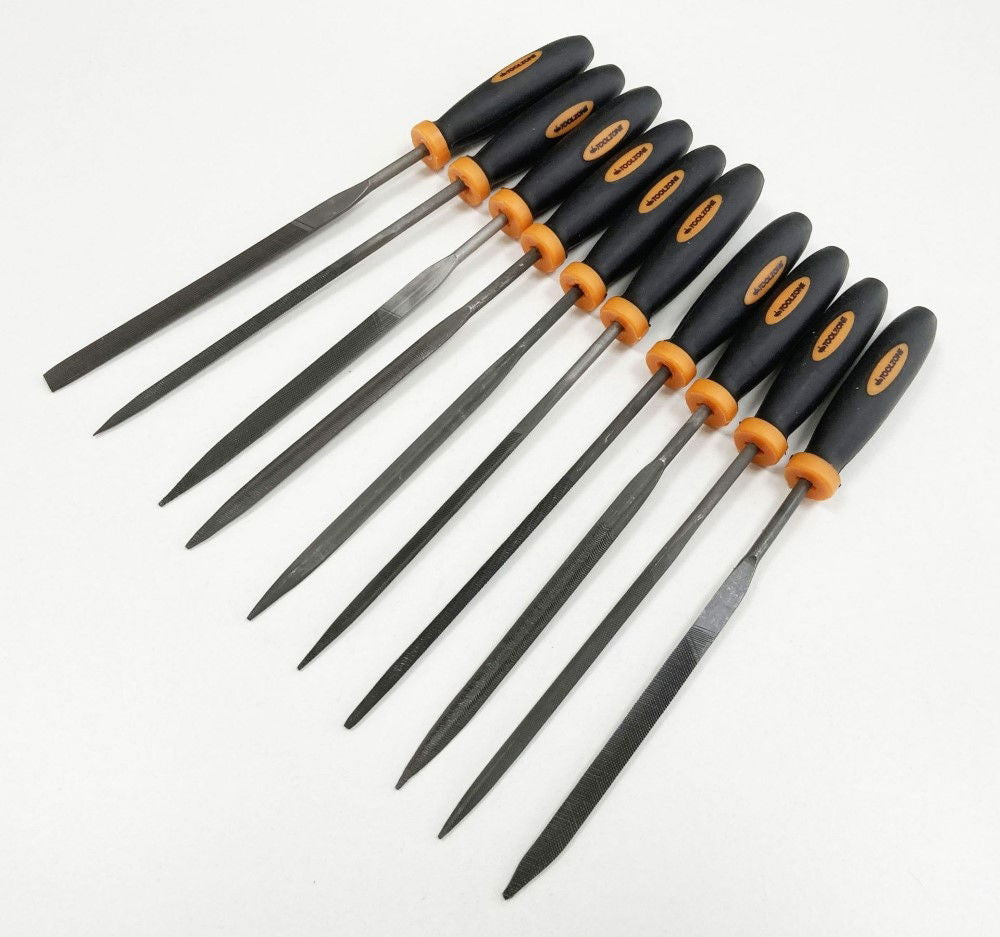 NEEDLE FILE SET 10PC BEARING STEEL VARIOUS SHAPES WITH POUCH - TOOLZONE KDPWW084