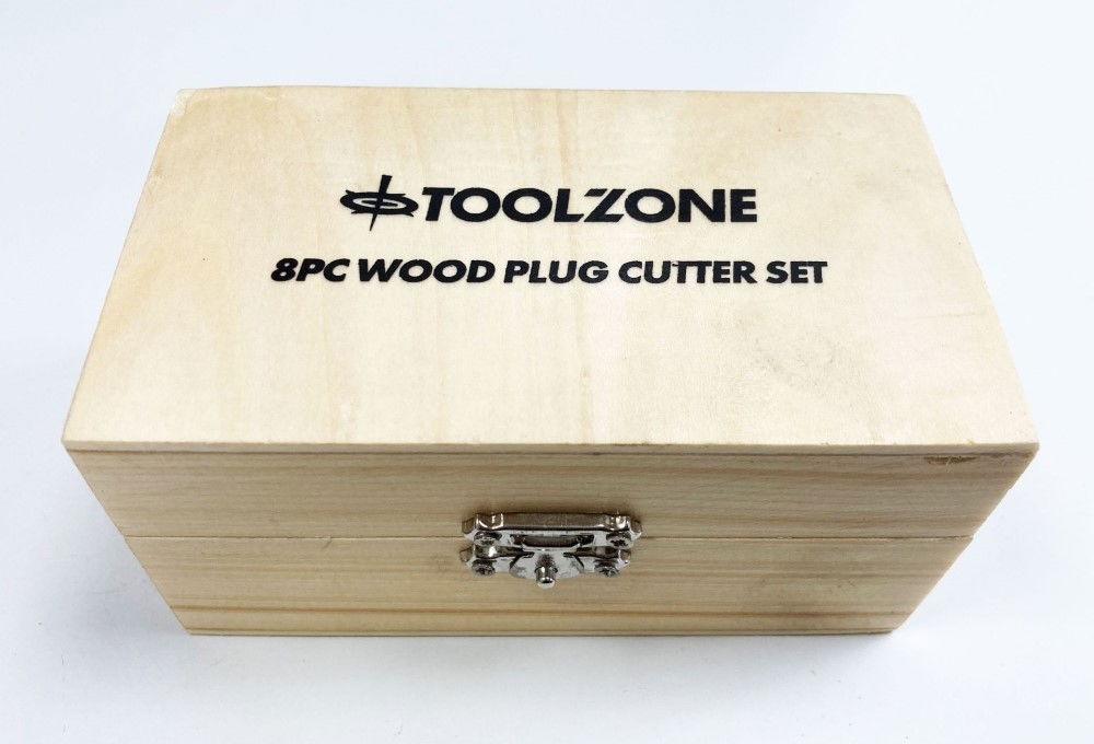 WOOD PLUG CUTTER SET 8PC 6mm 10mm 13mm 16mm 10mm SHANK IN WOOD BOX - TOOLZONE KDPWW132