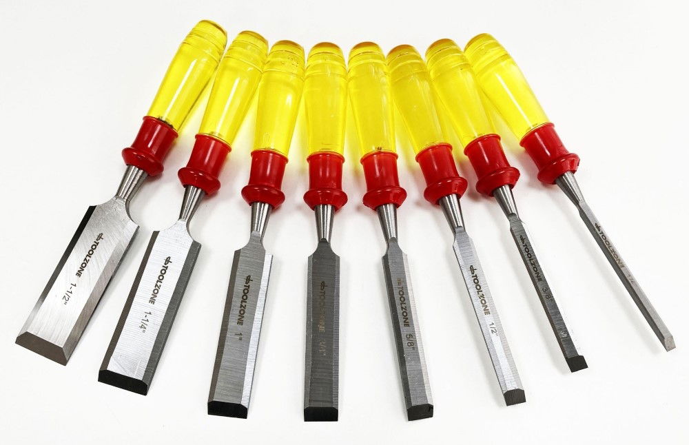 WOOD CHISEL SET 8PC 65mn SIZES 1/4-1-1/2 WITH WOODEN CASE - TOOLZONE KDPWW217