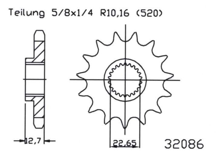 FRONT SPROCKET 13 [JTF3222.13] 520, OEM 0221041 BRONCO AT-03275