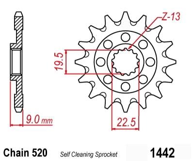 FRONT SPROCKET 1442 RAPTOR LIGHT & SELF CLEANING 10B-442-13
