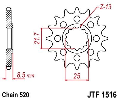FRONT SPROCKET JTF1516.14 JT, 520 Chain Conversion
