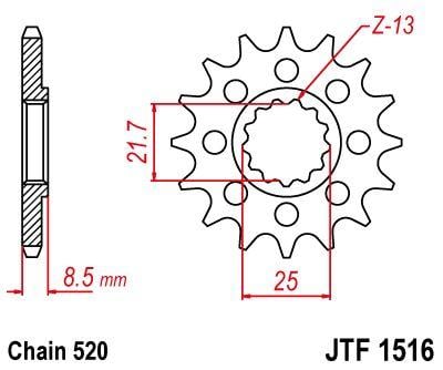 FRONT SPROCKET JTF1516.17 JT, 520 Chain Conversion