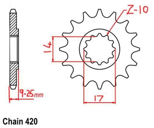FRONT SPROCKET 10T M232608, LEM 10T. ID 14 / 17MM. T 9.5MM, PSYCHIC MX-03088