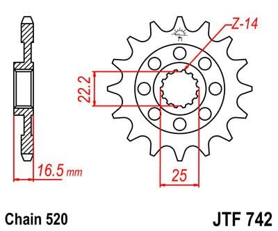 FRONT SPROCKET JTF742.15 JT, 520 Chain Conversion