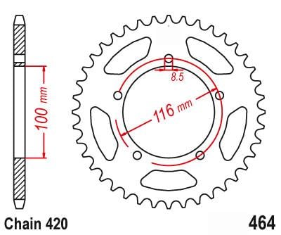 REAR SPROCKET STEEL 464 5-HOLE BLACK, KAWASAKI KX60, [JTR464.47]