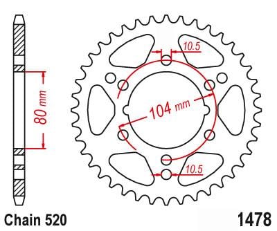 REAR SPROCKET STEEL 40 [JTR1478.40] 520, POLARIS / KAWASAKI