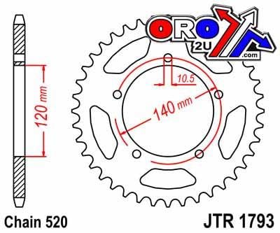 REAR SPROCKET STEEL JTR1793.42, CHAIN CONVERSION 520