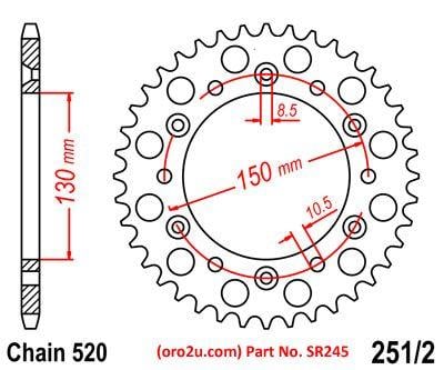 REAR SPROCKET ALLOY RENTHAL, ULTRALITE 150U-520-47GBSI SILVER