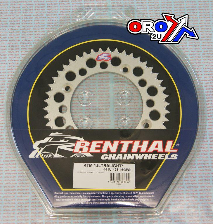 REAR SPROCKET ALLOY RENTHAL, ULTRALITE 441U-428-46GPSI SILVER
