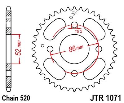 REAR SPROCKET JTR1071.30 JT SILVER, JT STEEL 520 KYMCO 50/150