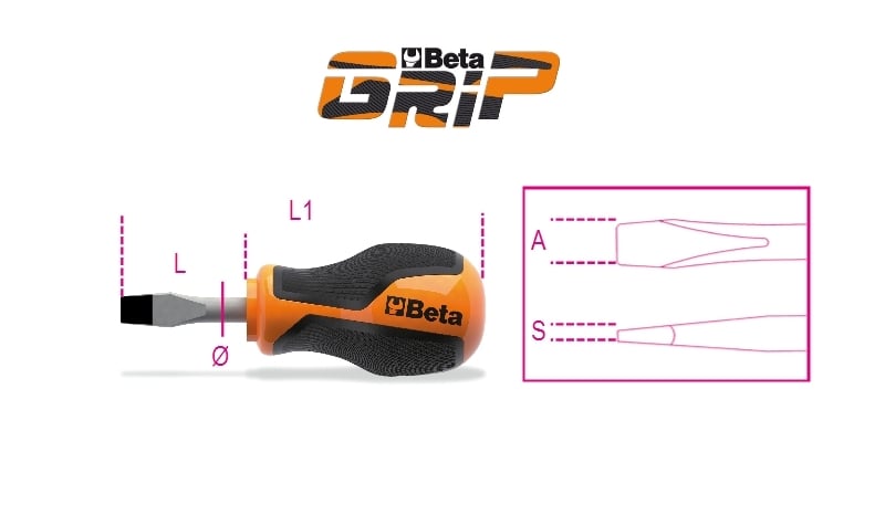 Extra-Short Screwdriver for Slotted Head Screws 1.2x6.5mm 30mm Length - BetaGRIP 1260N 6,5X30