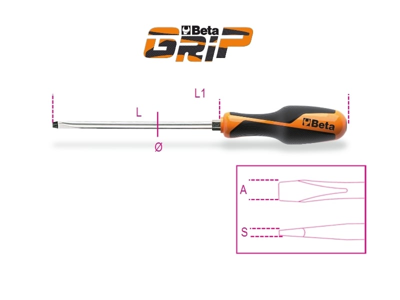Screwdriver for Slotted Head Screws with Hexagon Bolster 1.6x10mm 200mm Length - BetaGRIP 1260E 10