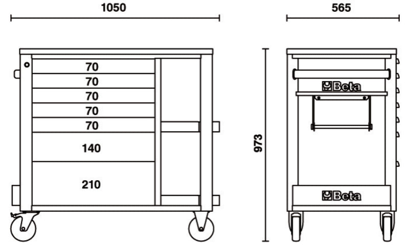 Mobile Roller Cab 7 Drawers Side Shelves 1100kg Capacity - Beta Tools RSC24L/7-A
