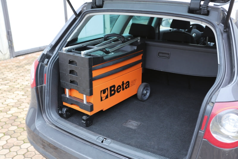 Folding Tool Trolley for Outdoor Jobs, 2 Drawers, 990x390x700mm, Centralized Lock, 160mm Fixed Castors - Beta Tools C27S-O