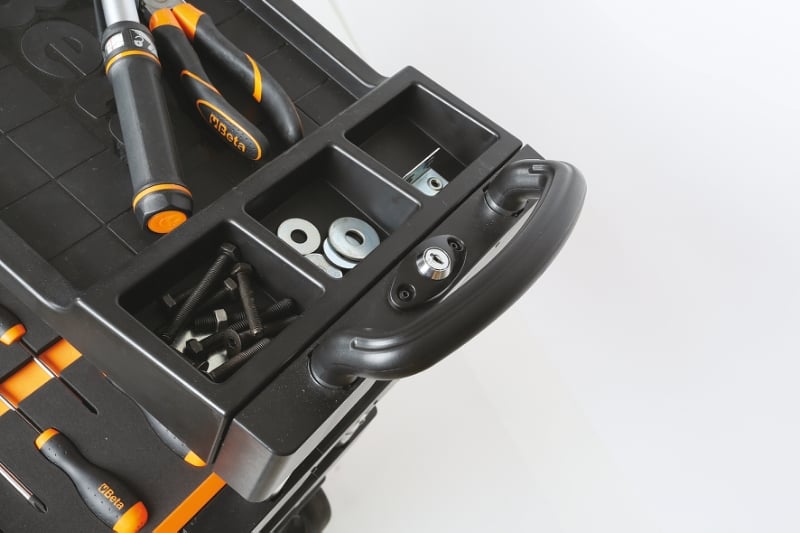 Folding Tool Trolley for Outdoor Jobs, 2 Drawers, 990x390x700mm, Centralized Lock, 160mm Fixed Castors - Beta Tools C27S-R