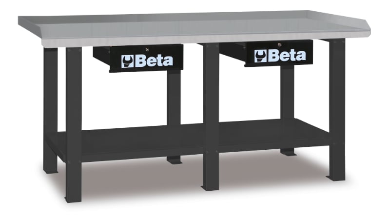 Workbench with Painted Sheet Metal Worktop, 1200kg Capacity, Lockable Drawers - Beta Tools C56-G