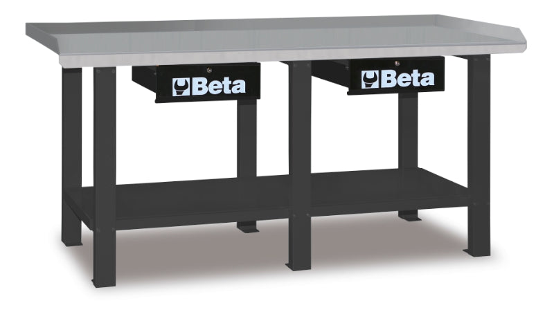Workbench with Painted Sheet Metal Worktop, 1200kg Capacity, Lockable Drawers - Beta Tools C56-R