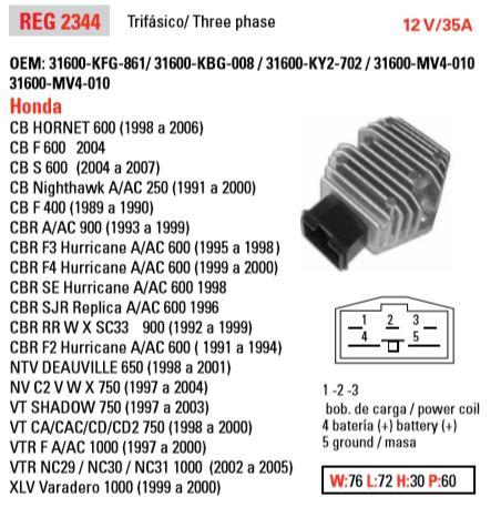 REGULATOR Honda CBR 400 600 900, 31600-KFG-862, 31600-KFG-861 Aprila [Same as 44-3926.SI ] SH701-12 SH691-AA